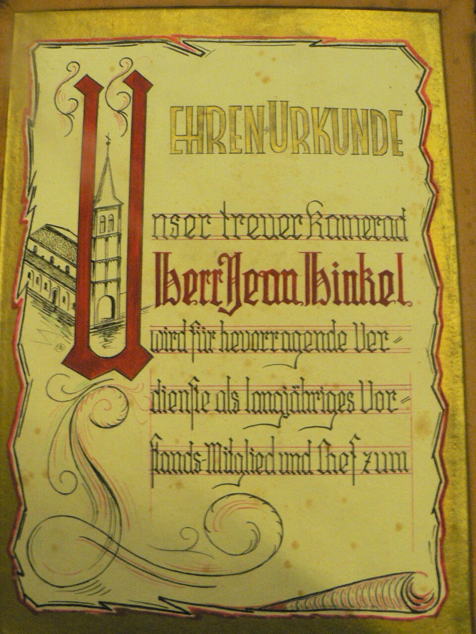Historische Ehrenurkunde aus Bilk