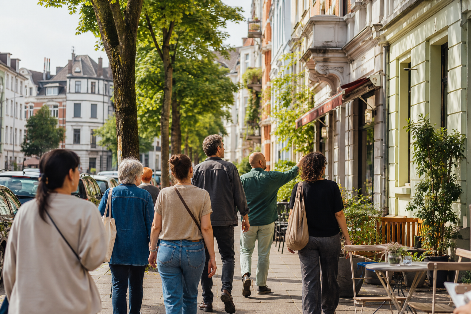 Menschen erkunden gemeinsam ihr Quartier in Düsseldorf-Bilk